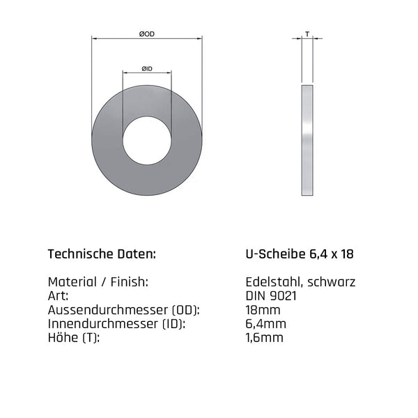 U-Scheibe - Edelstahl | schwarz | verschiedene Größen