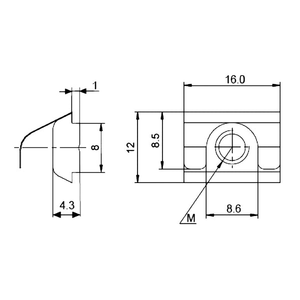 Nutensteine Nut8 mit Feder - M8